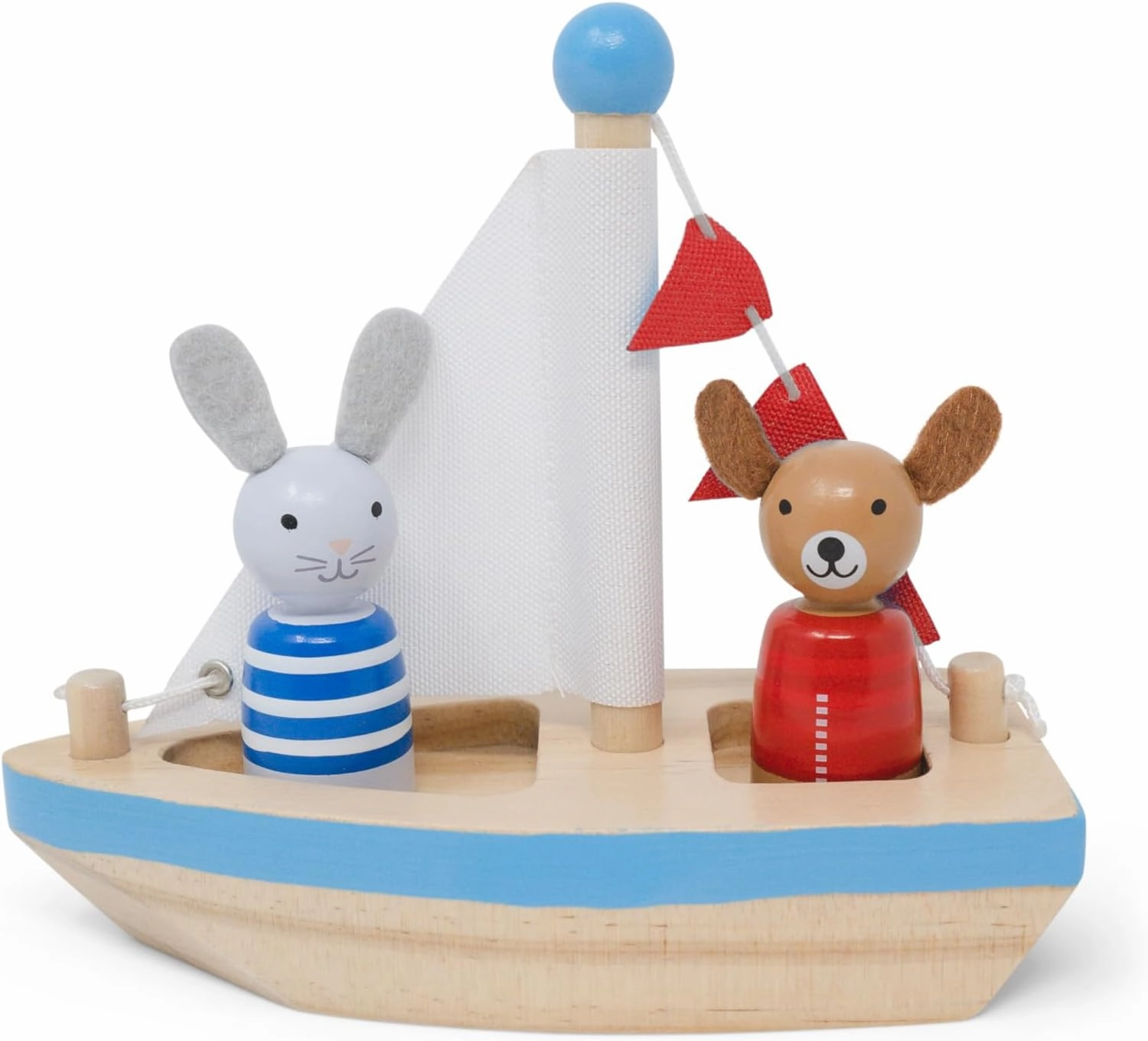 Boats and Buddies- Dog and Bunny by Jack Rabbit Creations- 3 Piece Wooden Floating Bath Toys - Includes 2 Removable Animals- Water Table, Sink, and Bathtub Fun for Toddlers 3 