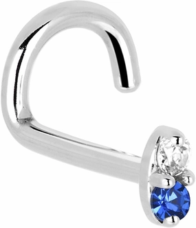 Body Candy Solid 14k White Gold 1.5mm Genuine Blue Sapphire Diamond Marquise Left Nose Stud Screw 18 Gauge 1/4"