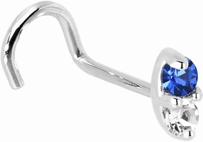 Body Candy Solid 14k White Gold 1.5mm Genuine Blue Sapphire Diamond Marquise Right Nose Stud Screw 20 Gauge 1/4"