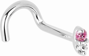 Body Candy Solid 14k White Gold 1.5mm Genuine Pink Sapphire Diamond Marquise Right Nose Stud Screw 18 Gauge 1/4"