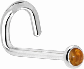 Body Candy Solid 14k White Gold 2mm Genuine Citrine Saffron Left Nose Stud Screw 20 Gauge 1/4"