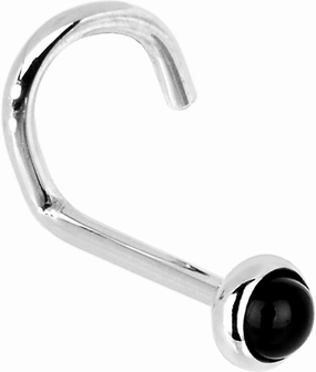 Body Candy Solid 14k White Gold 2mm Onyx Left Nose Stud Screw 20 Gauge