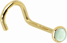 Body Candy Solid 14k Yellow Gold 2mm Aventurine Quartz Right Nose Stud Screw 20 Gauge 1/4"