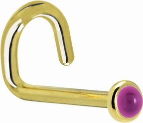 Body Candy Solid 14k Yellow Gold 2mm Genuine Rose Pink Garnet Left Nose Stud Screw 18 Gauge 1/4"