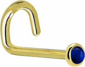 Body Candy Solid 14k Yellow Gold 2mm Genuine Sapphire Left Nose Stud Screw 20 Gauge 1/4"