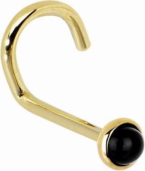 Body Candy Solid 14k Yellow Gold 2mm Onyx Left Nose Stud Screw 20 Gauge 1/4"