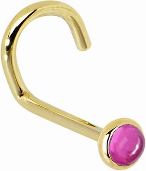 Body Candy Solid 14k Yellow Gold 2mm Pink Tourmaline Left Nose Stud Screw 20 Gauge 1/4"