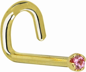 Body Candy Solid 18k Yellow Gold 1.5mm Genuine Pink Sapphire Left Nose Stud Screw 18 Gauge 1/4"
