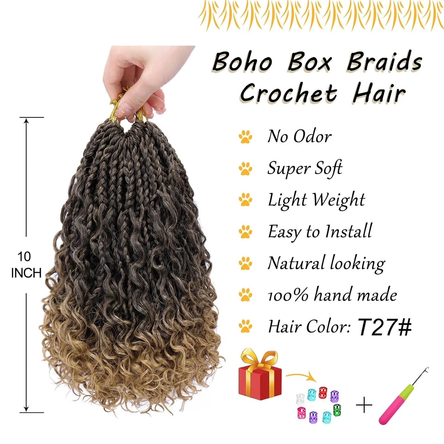 Boho Box Braids Crochet Hair for Women 10 Inch 7 Packs Ombre Goddess Box Braids with Curly Ends 3X Short Bob Crochet Braid for Kids Synthetic Bohemian Braiding Hair Extensions (T27)