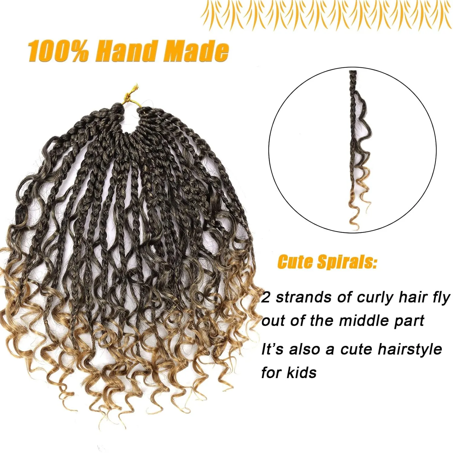 Boho Box Braids Crochet Hair for Women 10 Inch 7 Packs Ombre Goddess Box Braids with Curly Ends 3X Short Bob Crochet Braid for Kids Synthetic Bohemian Braiding Hair Extensions (T27)