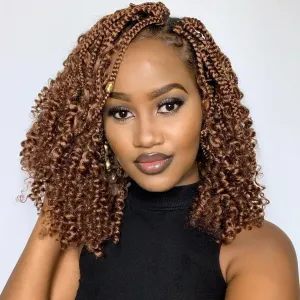 Boho Box Braids Crochet Hair for Women 10 Inch 7packs Goddess Box Braids with Curly Ends 3X Short Bob Crochet Braids for Kids Brown Synthetic Bohemian Braiding Hair Extensions (30#)