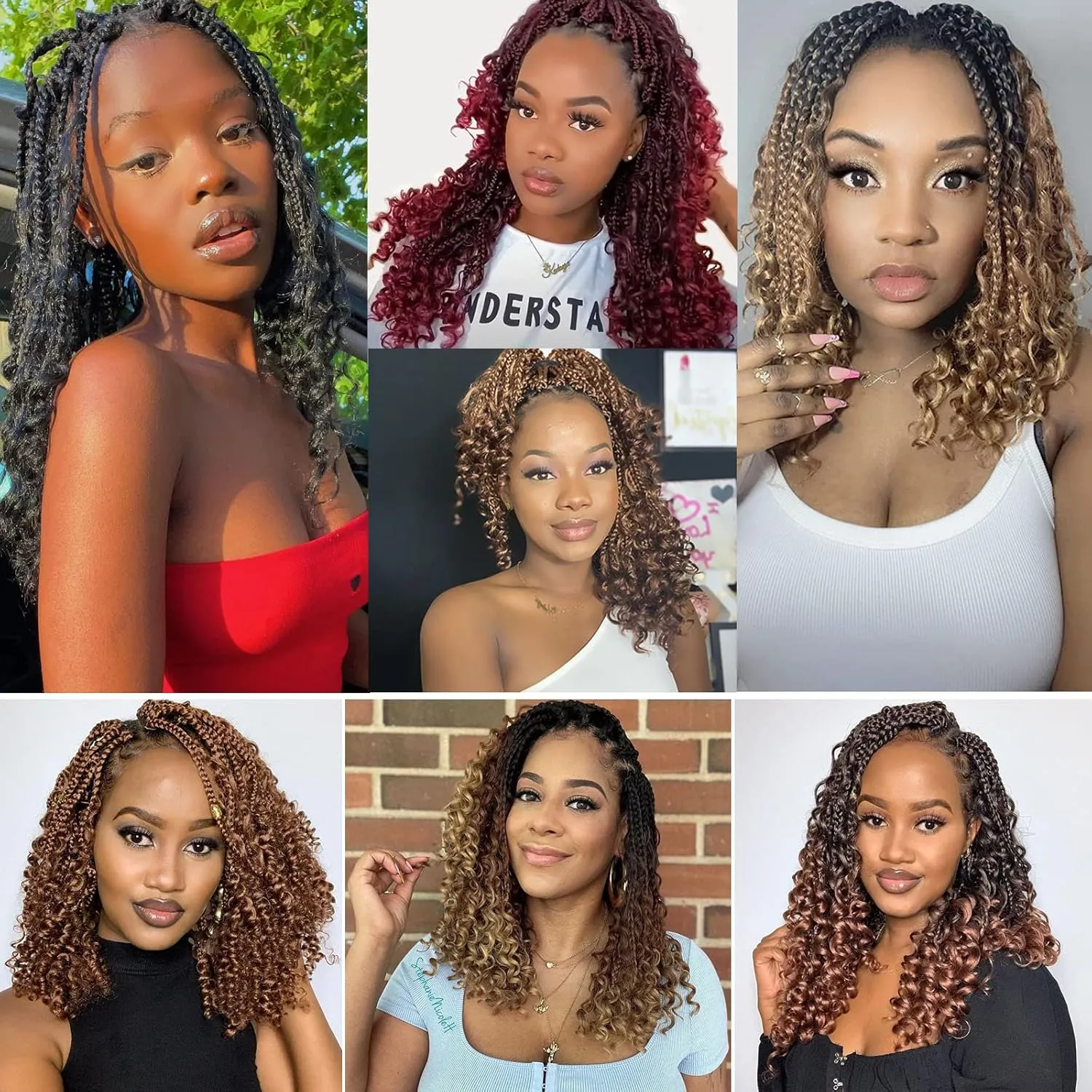Boho Box Braids Crochet Hair for Women 10 Inch 7packs Goddess Box Braids with Curly Ends 3X Short Bob Crochet Braids for Kids Brown Synthetic Bohemian Braiding Hair Extensions (30#)