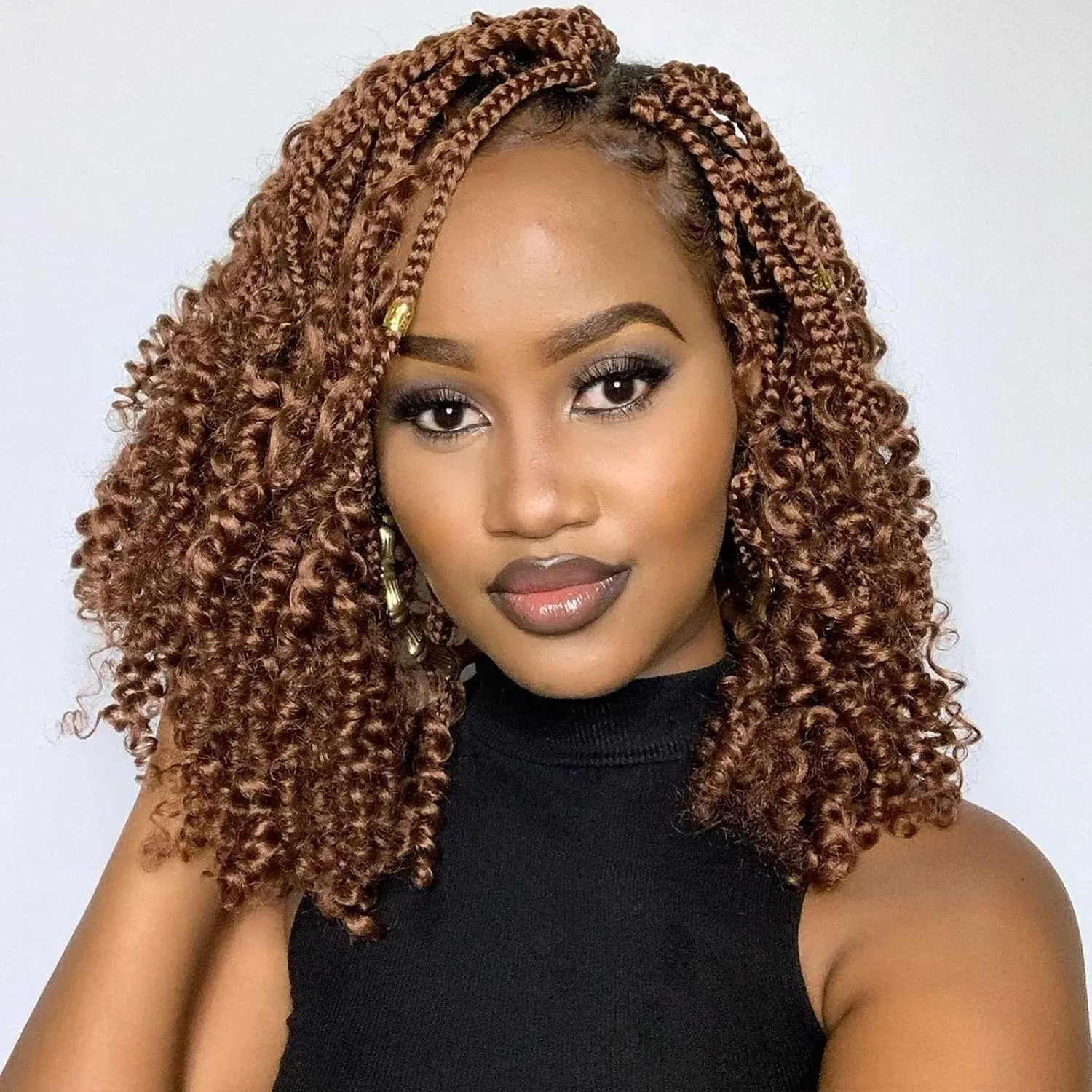 Boho Box Braids Crochet Hair for Women 10 Inch 7packs Goddess Box Braids with Curly Ends 3X Short Bob Crochet Braids for Kids Brown Synthetic Bohemian Braiding Hair Extensions (30#)
