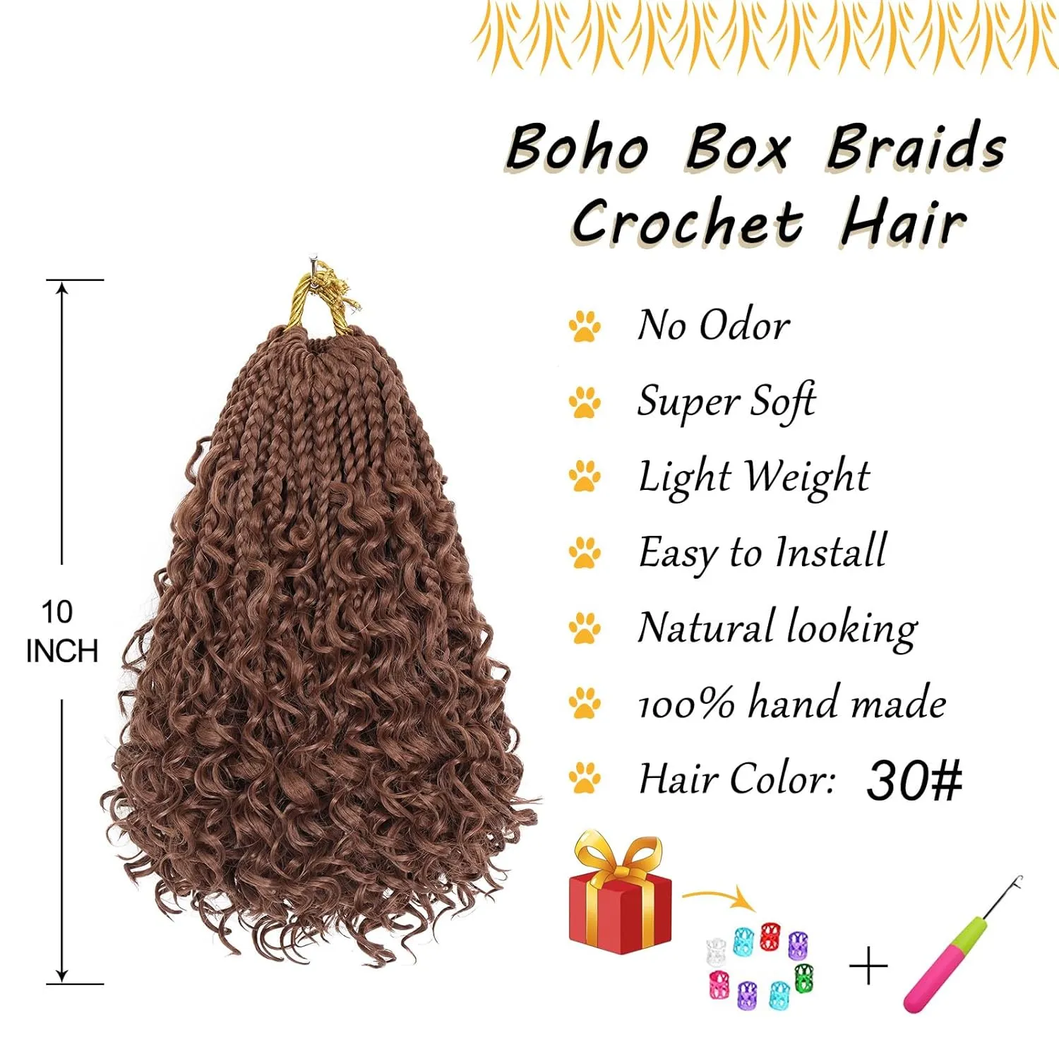 Boho Box Braids Crochet Hair for Women 10 Inch 7packs Goddess Box Braids with Curly Ends 3X Short Bob Crochet Braids for Kids Brown Synthetic Bohemian Braiding Hair Extensions (30#)