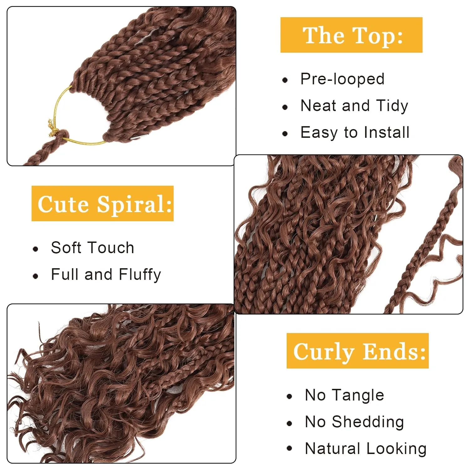 Boho Box Braids Crochet Hair for Women 10 Inch 7packs Goddess Box Braids with Curly Ends 3X Short Bob Crochet Braids for Kids Brown Synthetic Bohemian Braiding Hair Extensions (30#)
