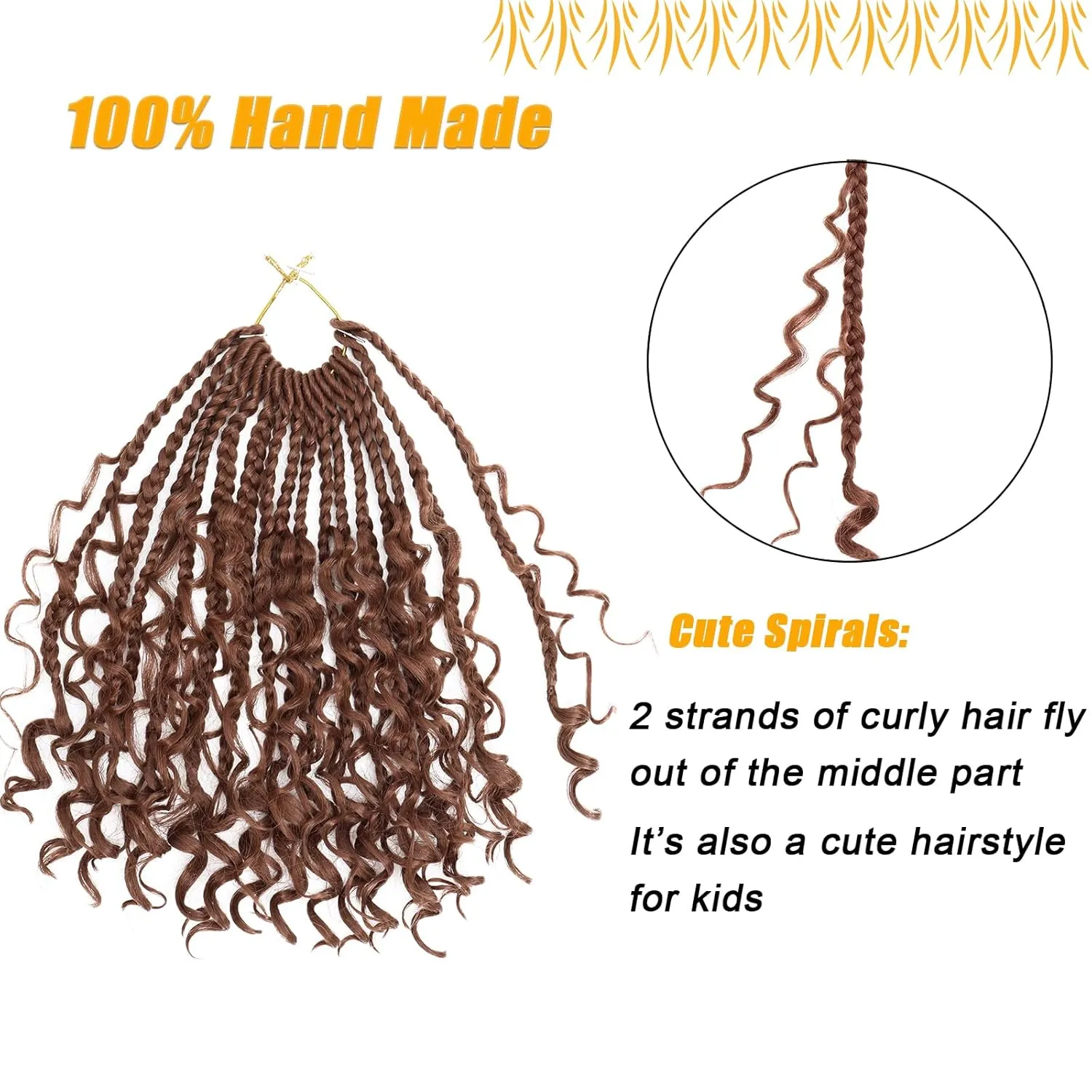 Boho Box Braids Crochet Hair for Women 10 Inch 7packs Goddess Box Braids with Curly Ends 3X Short Bob Crochet Braids for Kids Brown Synthetic Bohemian Braiding Hair Extensions (30#)