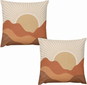 Boho Pillow Covers Set of 2,Mid Century Bohemian Landscape Mountain Sunset Throw Pillow Covers 16x16 Inches Cotton Square Pillow Protectors for Couch Bed Living Room Outdoor Decor 16 "x16