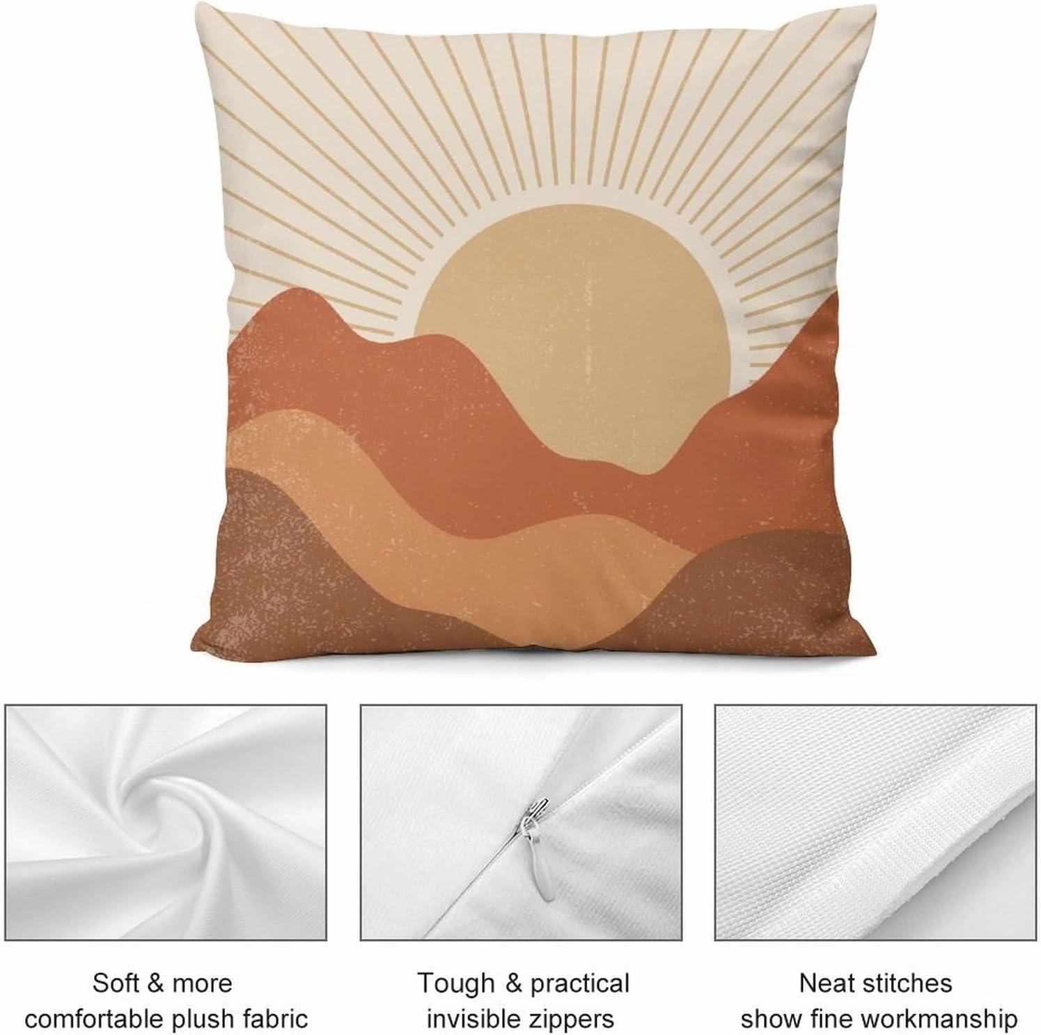 Boho Pillow Covers Set of 2,Mid Century Bohemian Landscape Mountain Sunset Throw Pillow Covers 16x16 Inches Cotton Square Pillow Protectors for Couch Bed Living Room Outdoor Decor 16 "x16