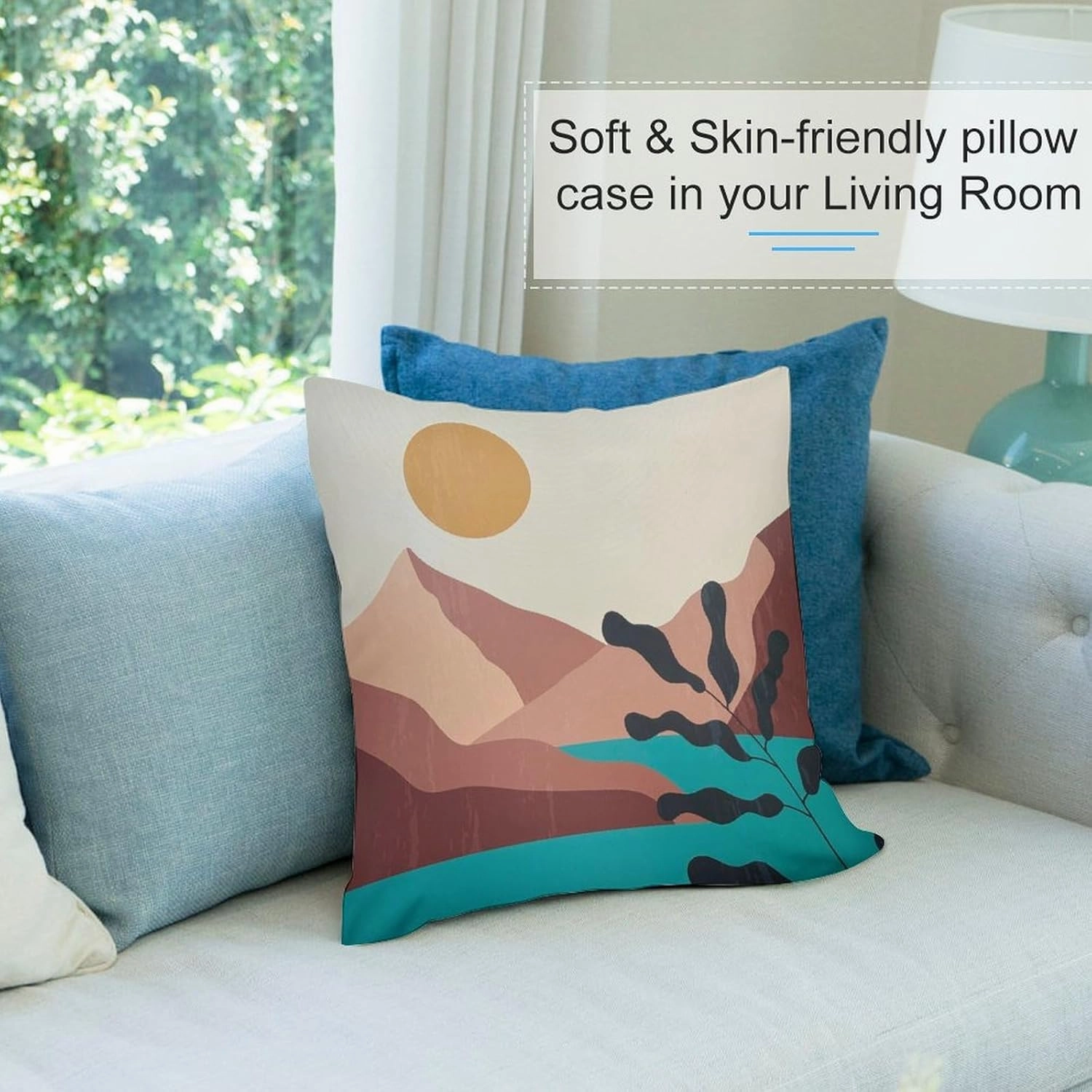 Boho Pillow Covers Set of 2,Modern Boho Sunshine Sunrise Landscape Throw Pillow Covers 16x16 Inches Cotton Square Pillow Protectors for Couch Bed Living Room Outdoor Decor 16 "x16