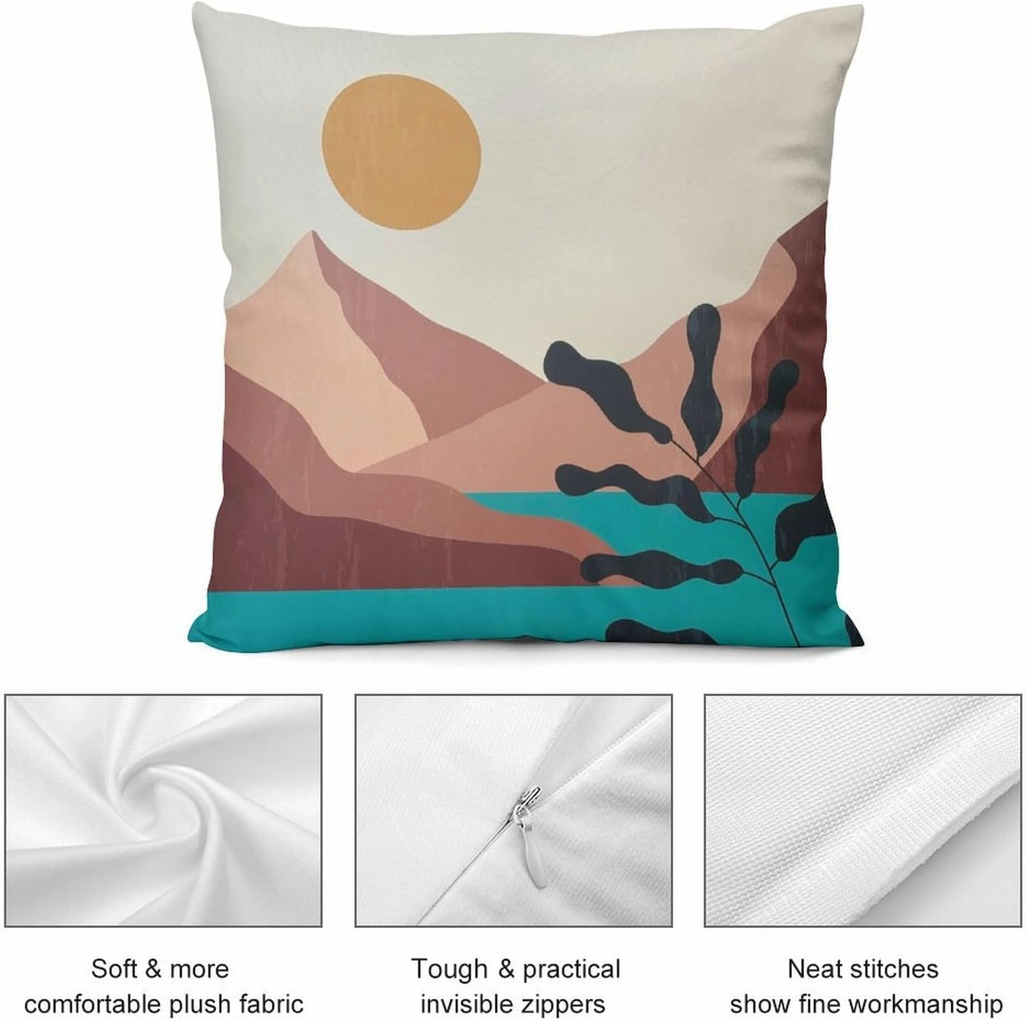 Boho Pillow Covers Set of 2,Modern Boho Sunshine Sunrise Landscape Throw Pillow Covers 16x16 Inches Cotton Square Pillow Protectors for Couch Bed Living Room Outdoor Decor 16 "x16