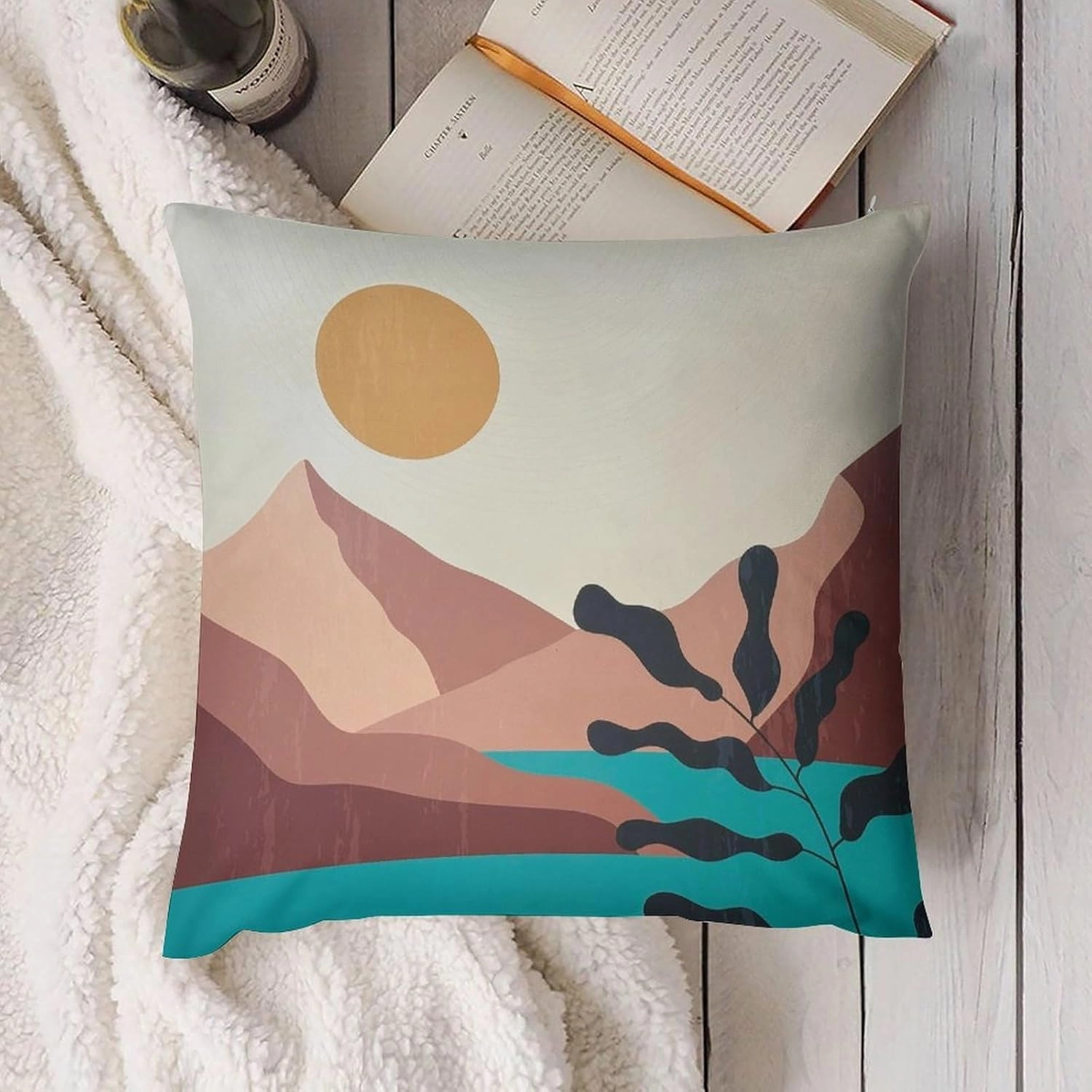 Boho Pillow Covers Set of 2,Modern Boho Sunshine Sunrise Landscape Throw Pillow Covers 16x16 Inches Cotton Square Pillow Protectors for Couch Bed Living Room Outdoor Decor 16 "x16