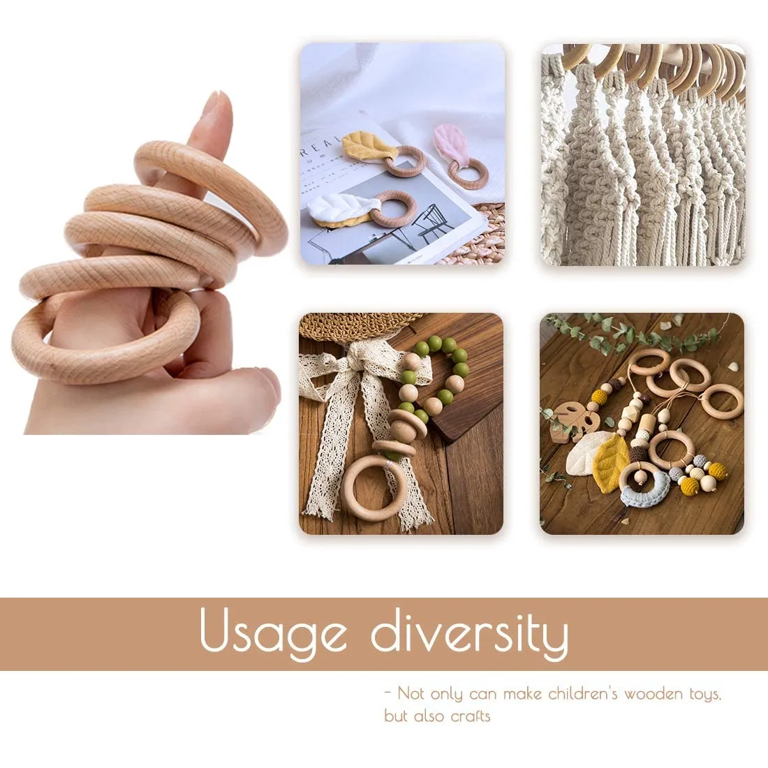 bopoobo Wooden Rings Natural Beech for Craft, Unfinished Wood Ring Circle Rings for DIY Baby Teething Toys, Baby Wooden Teether Accessories, Pendant Connector(10 Pcs, 70mm