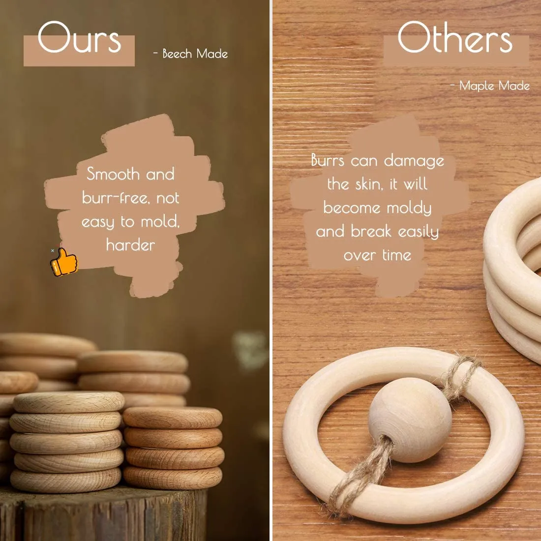 bopoobo Wooden Rings Natural Beech for Craft, Unfinished Wood Ring Circle Rings for DIY Baby Teething Toys, Baby Wooden Teether Accessories, Pendant Connector(10 Pcs, 70mm