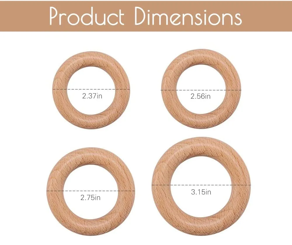 bopoobo Wooden Rings Natural Beech for Craft, Unfinished Wood Ring Circle Rings for DIY Baby Teething Toys, Baby Wooden Teether Accessories, Pendant Connector(10 Pcs, 70mm