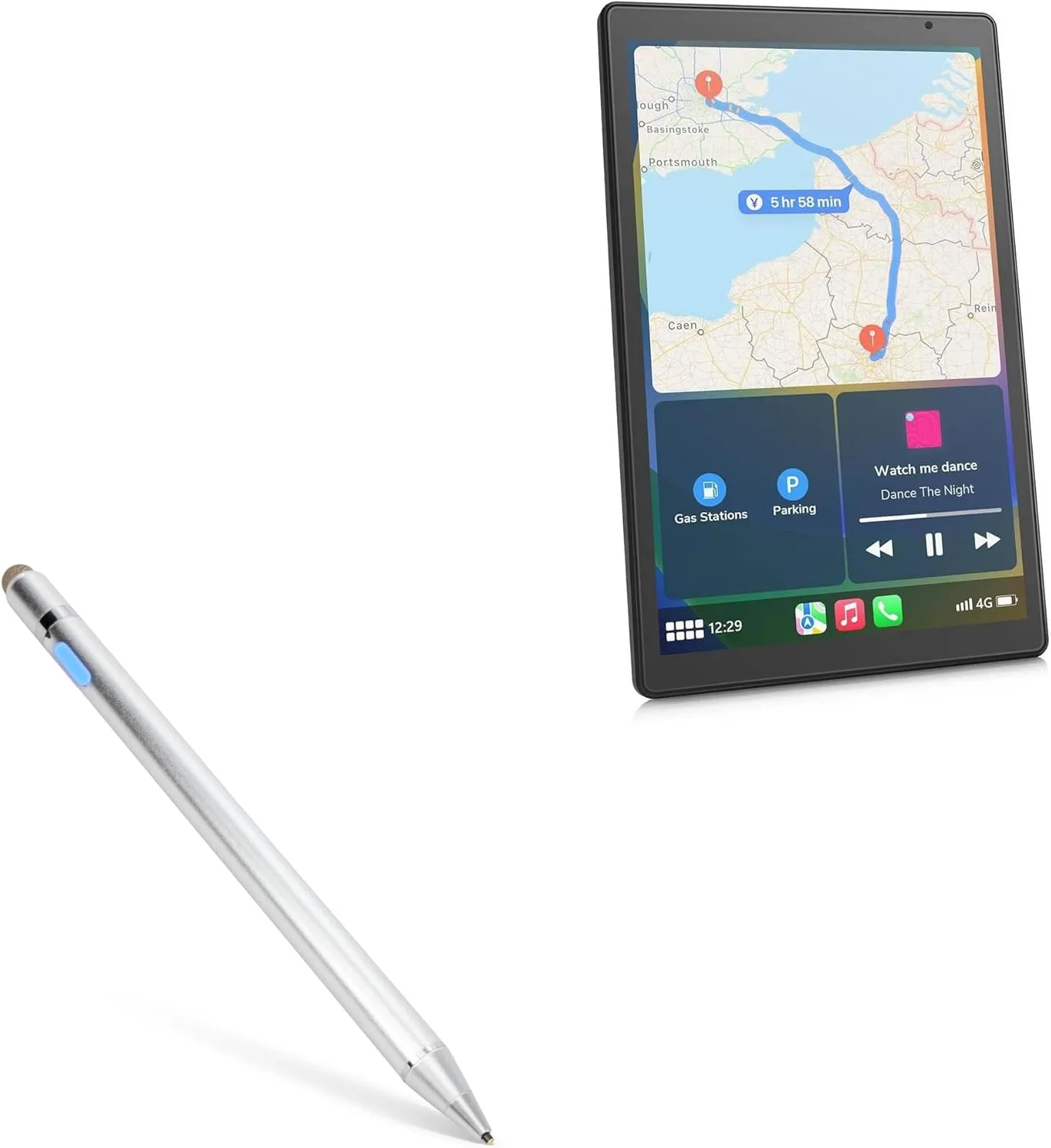 BoxWave Stylus Pen Compatible with Eonon P5 Portable Carplay Screen for Car (8.95 in) - AccuPoint Active Stylus, Electronic Stylus with Ultra Fine Tip - Metallic Silver