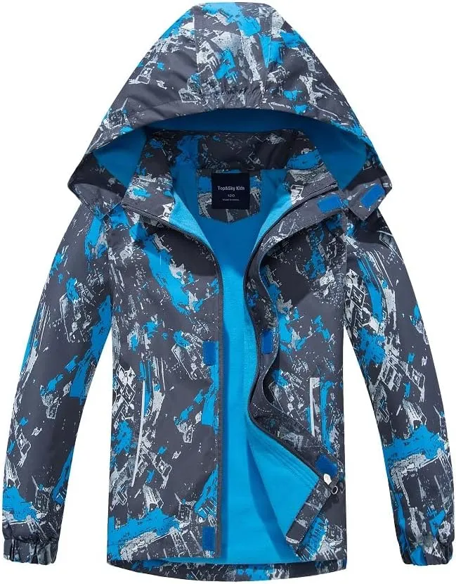 Boys Girls Rain Jacket for Kids Waterproof Coat Lightweight Hooded Fleece Lined Raincoats Windbreakers