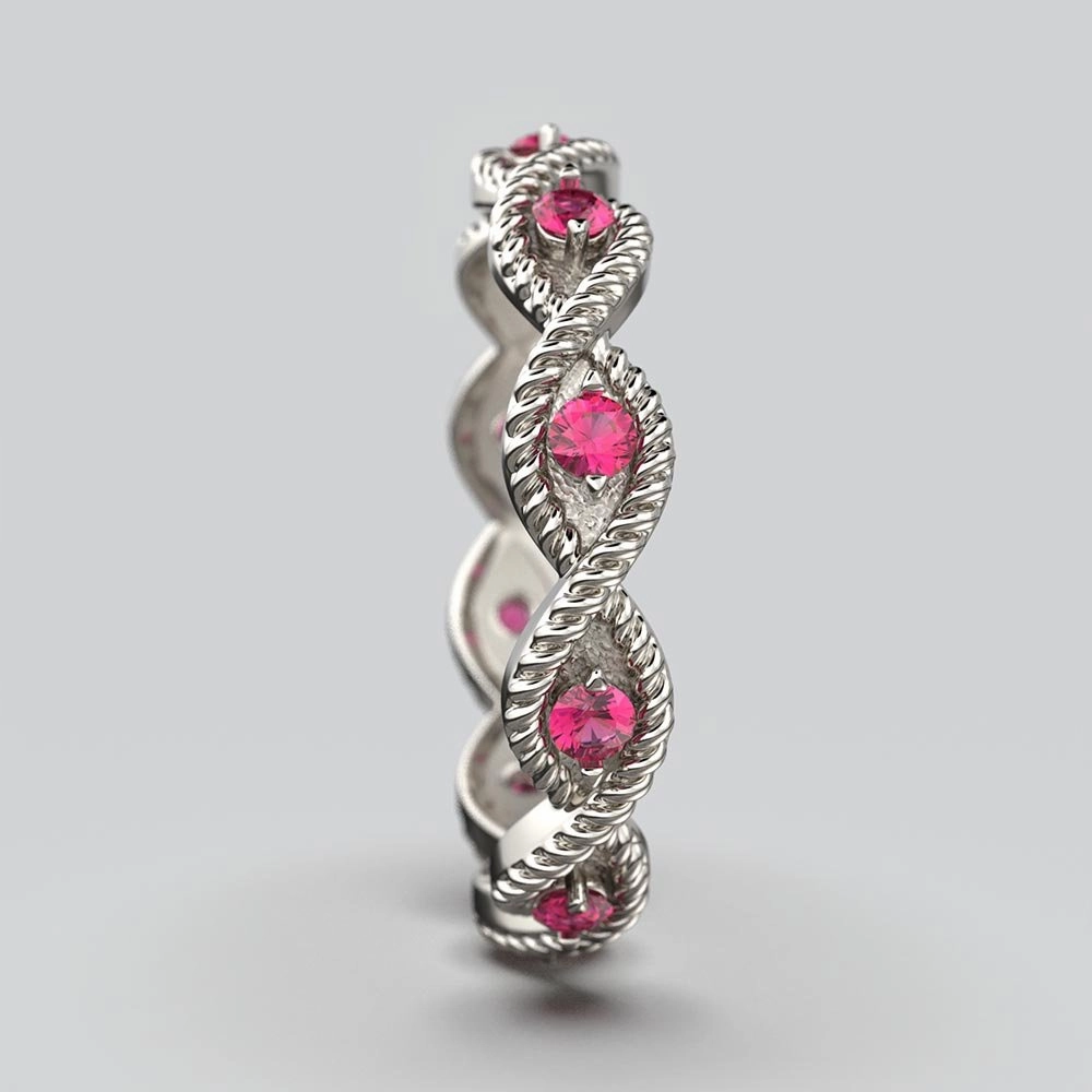 Braided Gold Ring With Natural Rubies