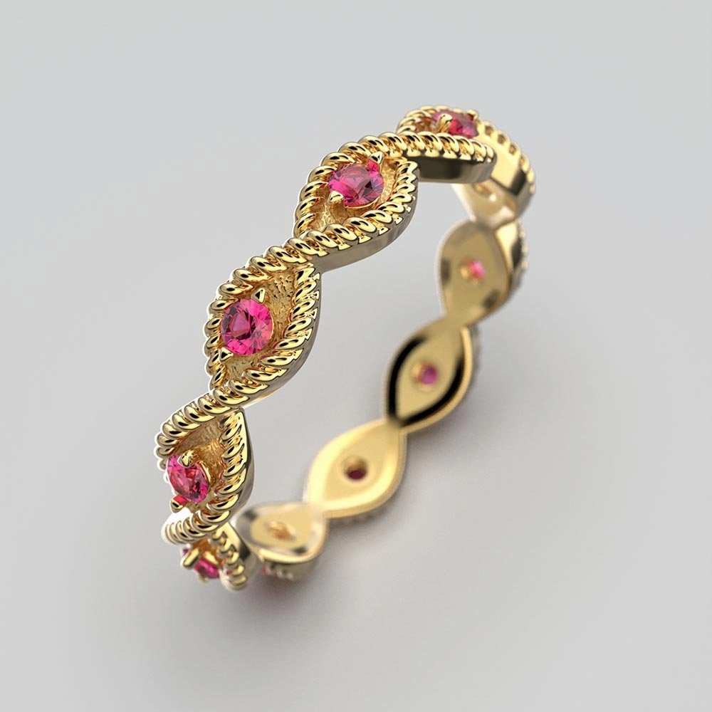 Braided Gold Ring With Natural Rubies