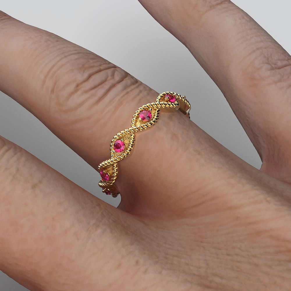 Braided Gold Ring With Natural Rubies