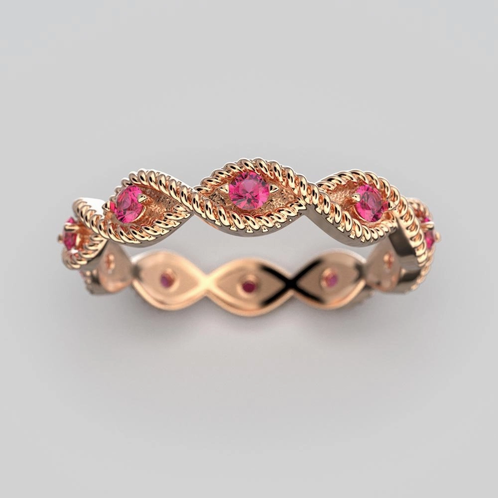 Braided Gold Ring With Natural Rubies