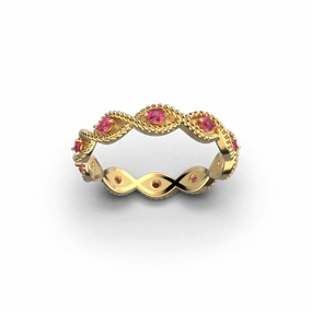 Braided Gold Ring With Natural Rubies