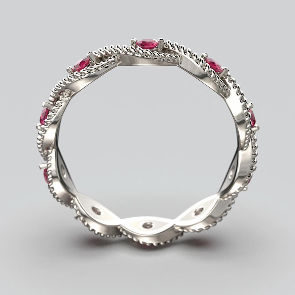 Braided Gold Ring With Natural Rubies