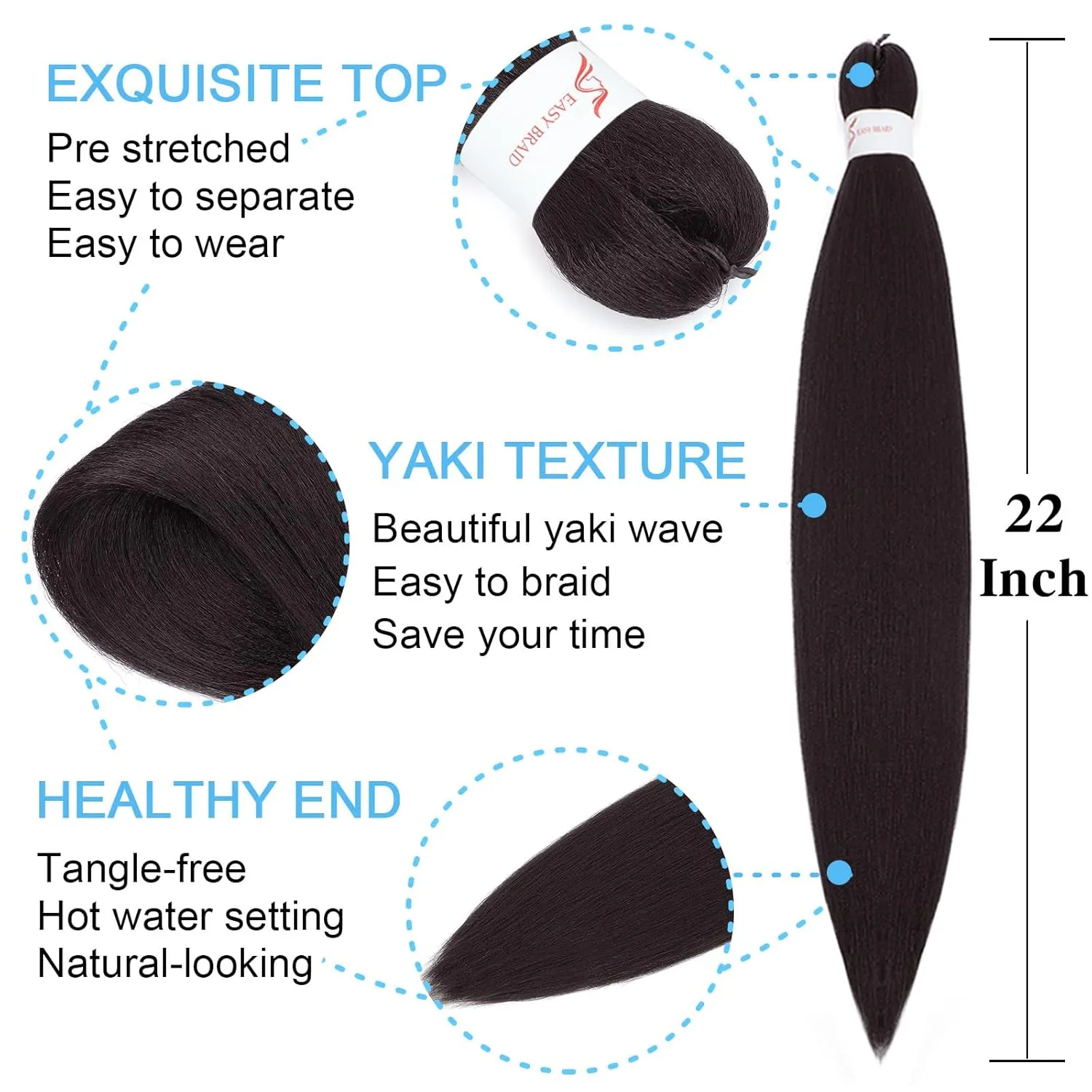 Braiding Hair Pre Stretched 22 Inch 8 Pack Long Braiding Hair Professional Pre Stretched Hair For Braiding Soft Yaki Texture Hot Water Setting Synthetic Crochet Braids Hair For Women (22Inch,4#)
