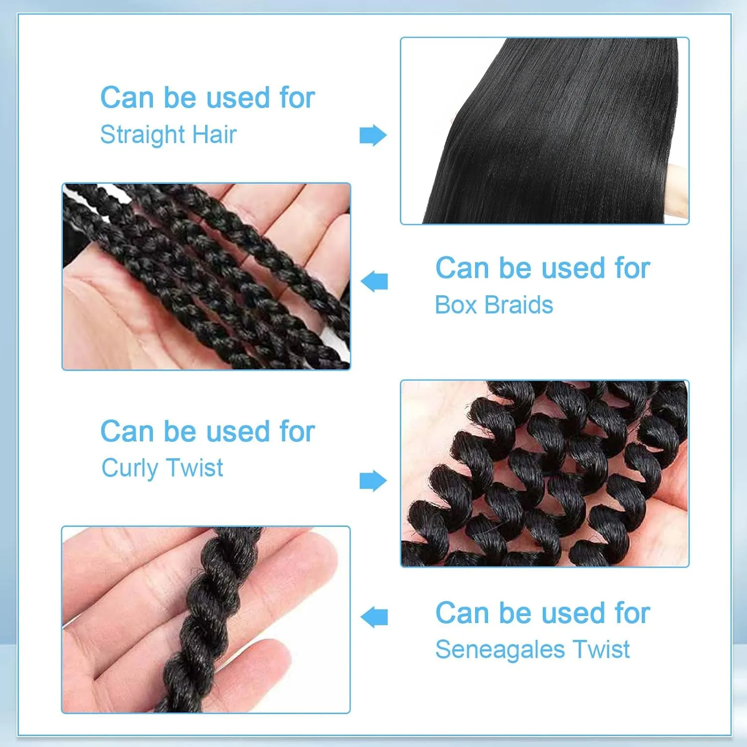 Braiding Hair Pre Stretched for Women Girls 18 Inch 8 Pack Hair Extensions Box Braids Soft Synthetic Knotless Yaki Texture Hot Water Setting Braiding Hair (18Inch, 1B/30)