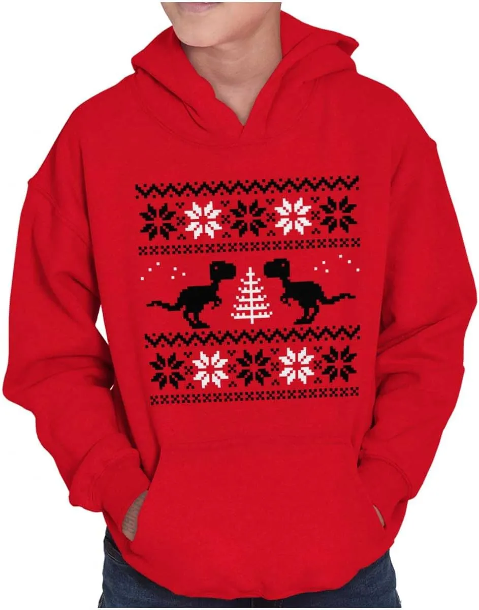 Brisco Brands Ugly Christmas T-Rex Dinosaur Party Youth Hoodie Boy Girl