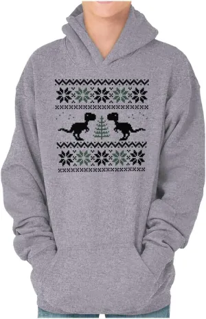 Brisco Brands Ugly Christmas T-Rex Dinosaur Party Youth Hoodie Boy Girl