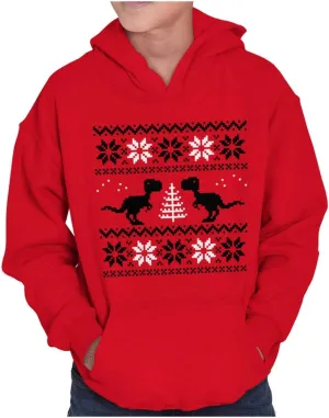 Brisco Brands Ugly Christmas T-Rex Dinosaur Party Youth Hoodie Boy Girl