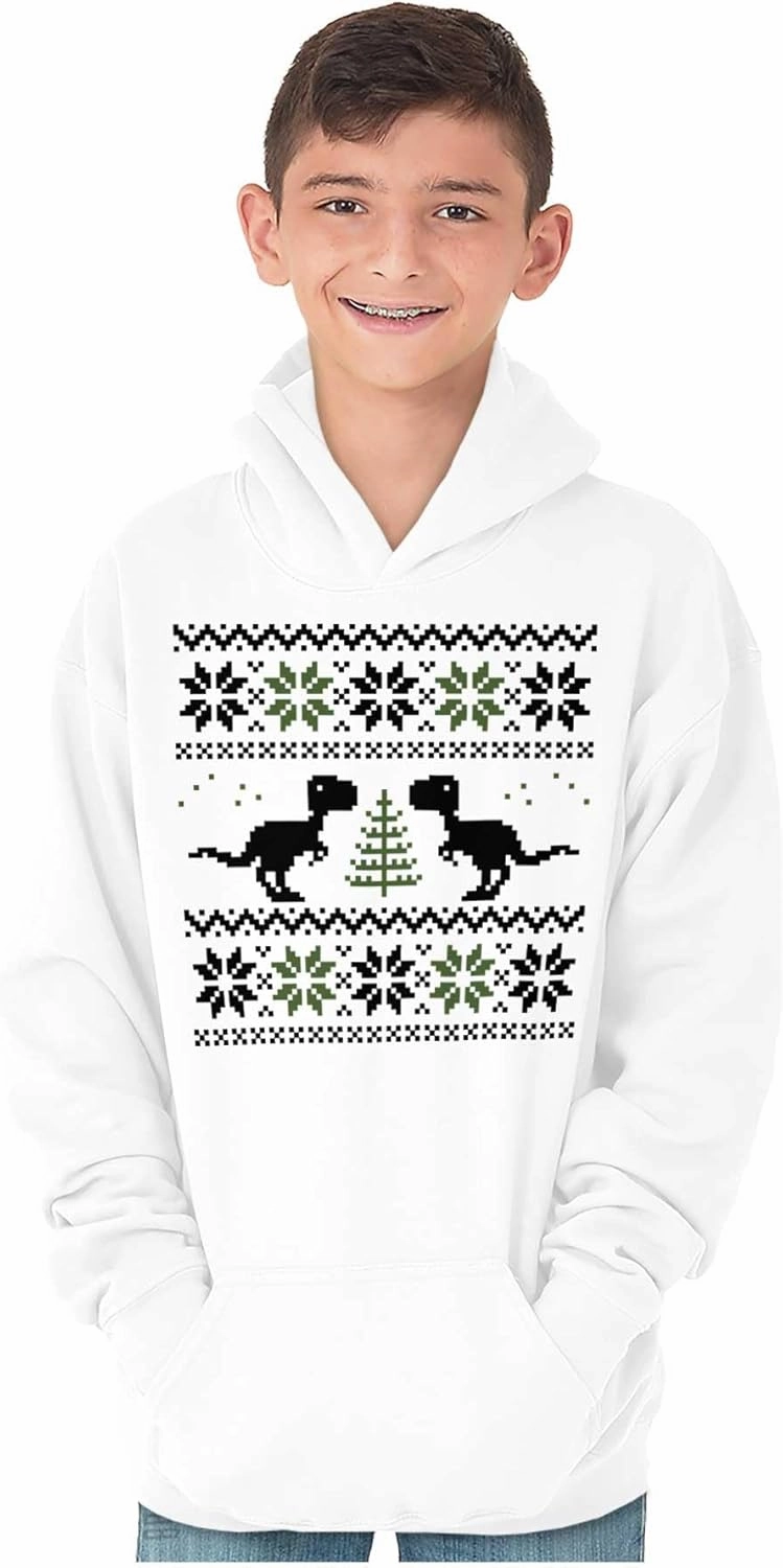 Brisco Brands Ugly Christmas T-Rex Dinosaur Party Youth Hoodie Boy Girl