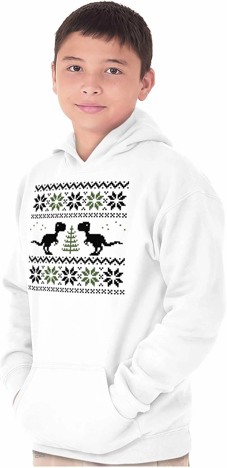 Brisco Brands Ugly Christmas T-Rex Dinosaur Party Youth Hoodie Boy Girl