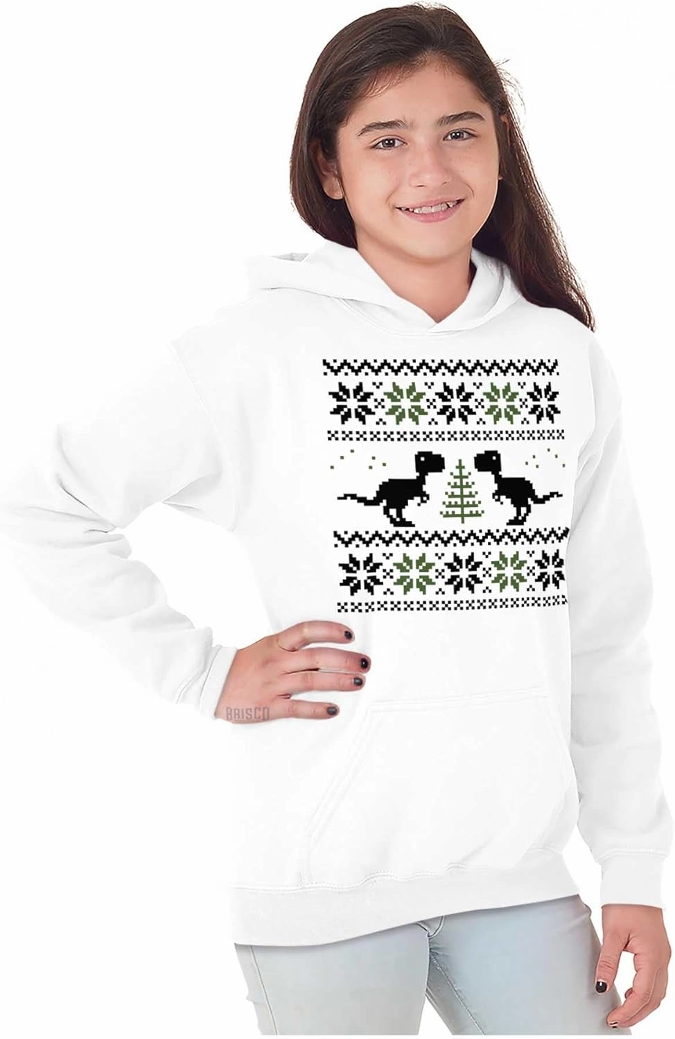 Brisco Brands Ugly Christmas T-Rex Dinosaur Party Youth Hoodie Boy Girl