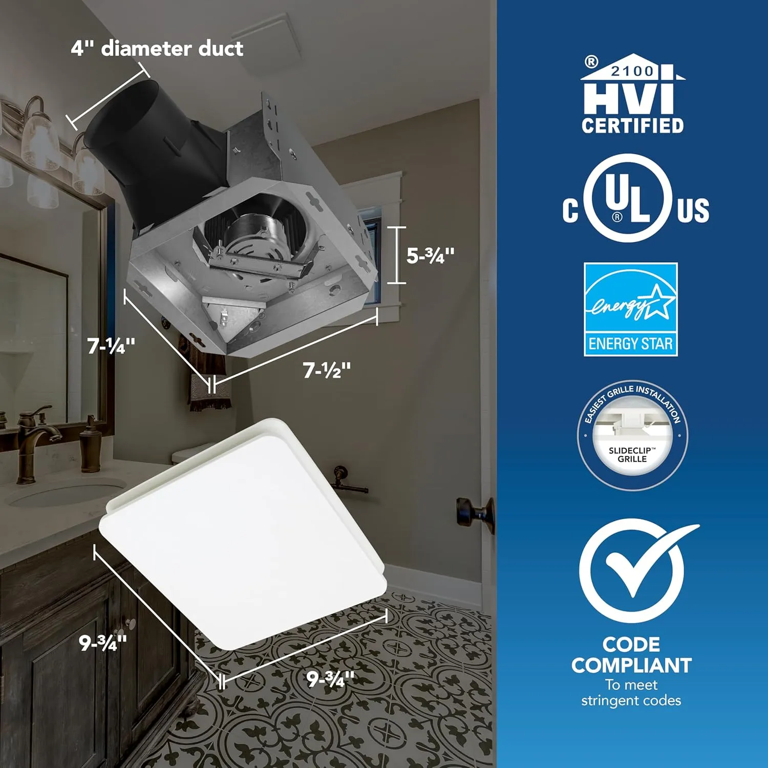 Broan-NuTone® BE6 Bathroom Exhaust Fan, 60 CFM, ENERGY STAR® Exhaust Fan 0.9 Sone