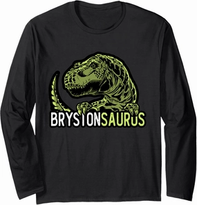 Bryston Saurus Personalized Name Dinosaur T-Rex Long Sleeve T-Shirt