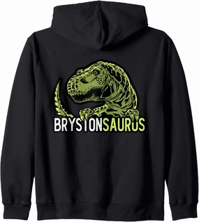 Bryston Saurus Personalized Name Dinosaur T-Rex Zip Hoodie