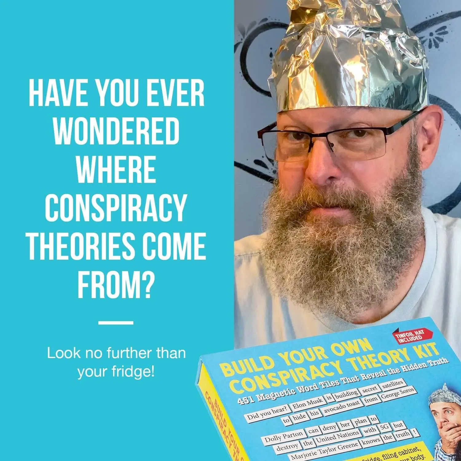 Build Your Own Conspiracy Theory Kit - Funny Fridge Magnet Word Games for Adults (451 Word Tiles)
