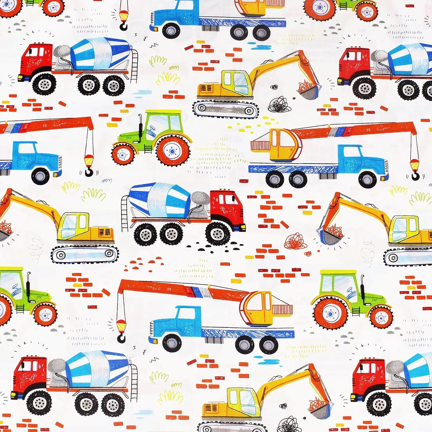 Building Machine Excavator Concrete Mixer Tracor Crane Cars Twin Sheet Set for Kids Girls Boys Children,100% Cotton, Flat Sheet   Fitted Sheet   Pillowcase Bedding Decoration Gift Set