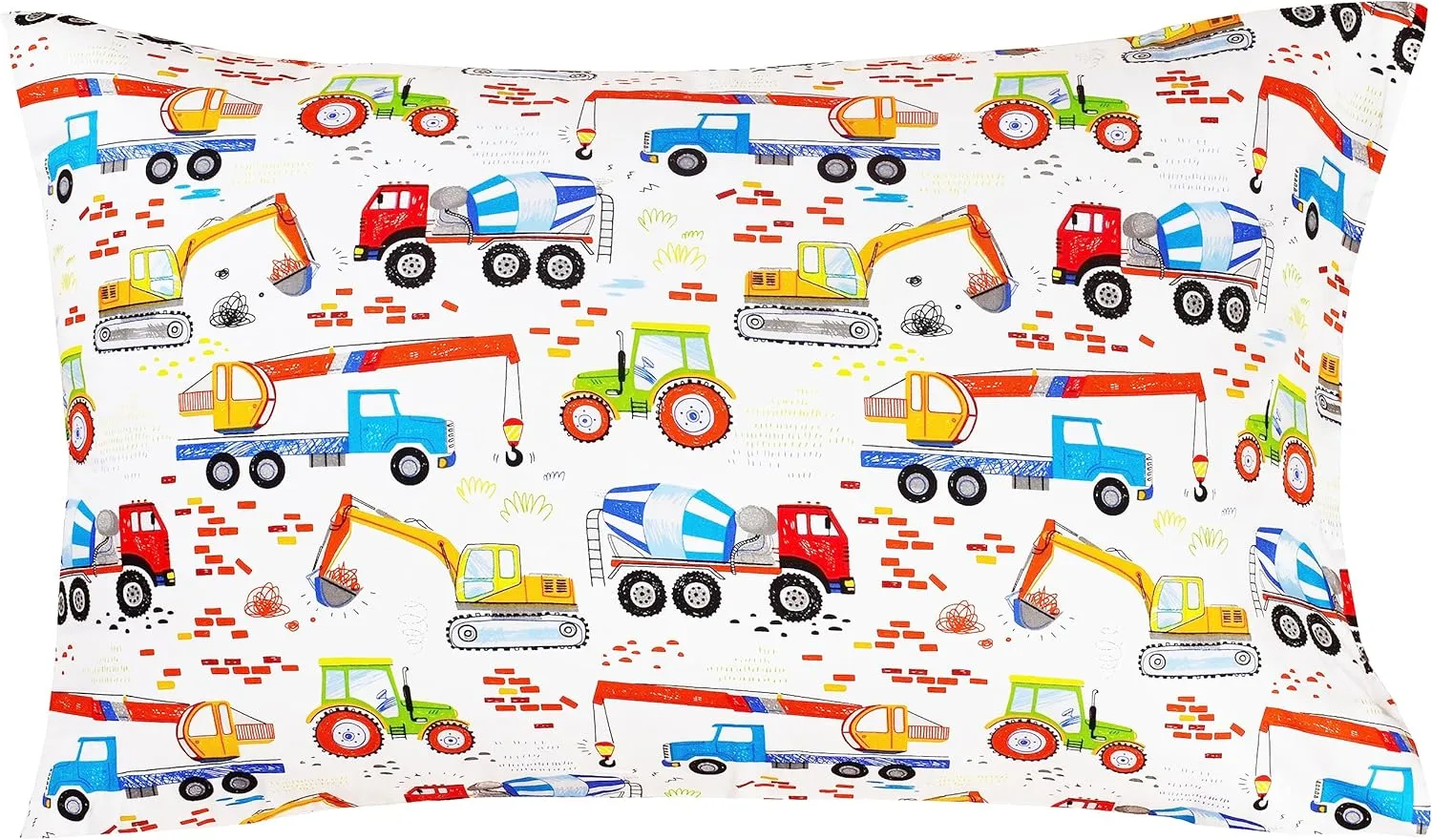 Building Machine Excavator Concrete Mixer Tracor Crane Cars Twin Sheet Set for Kids Girls Boys Children,100% Cotton, Flat Sheet   Fitted Sheet   Pillowcase Bedding Decoration Gift Set